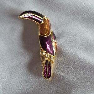 Gold-Tone Purple Toucan Brooch - Women Jewelry